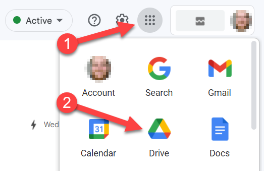 At the top-right of the screen, select the grid icon (Google Apps for Education) and choose Drive