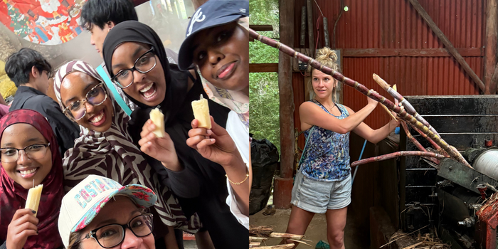 Students help mill and eat sugarcane in Costa Rica