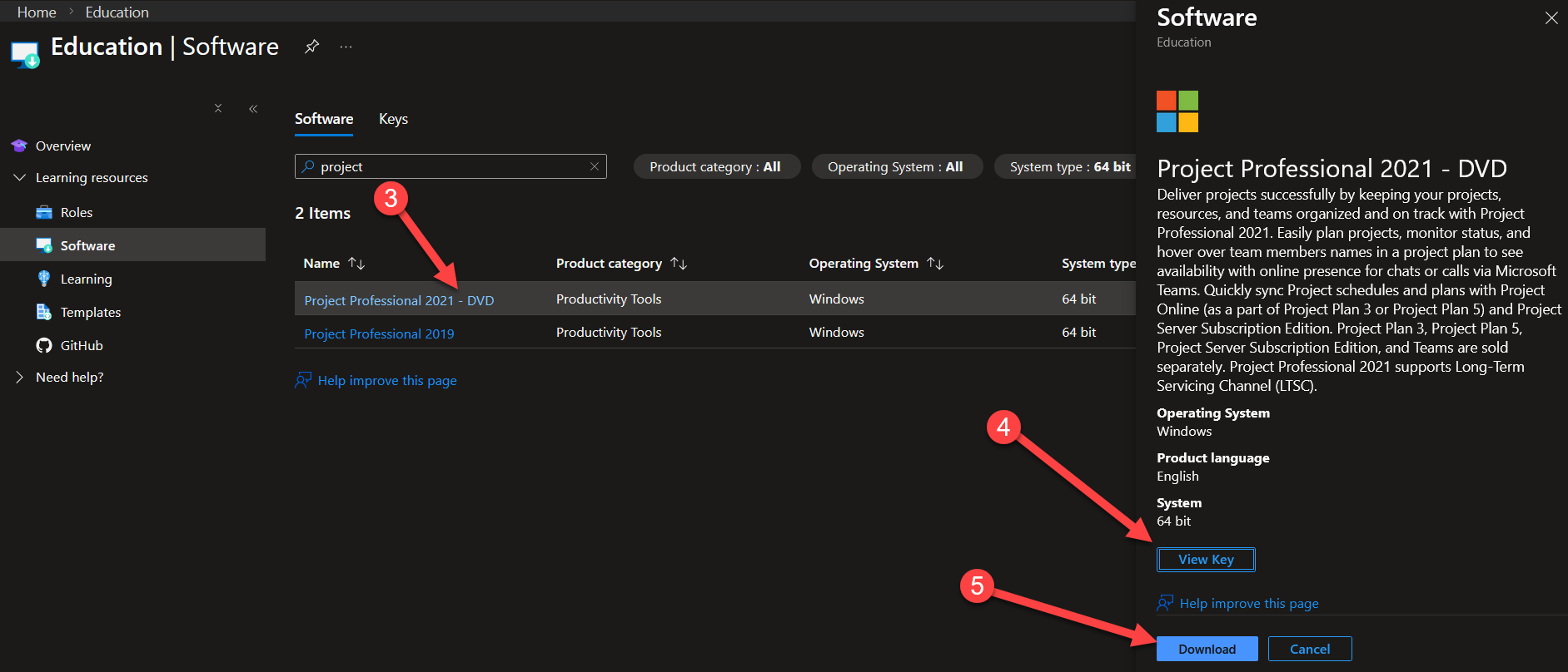 Project Professional 2021 - DVD location in Microsoft Azure