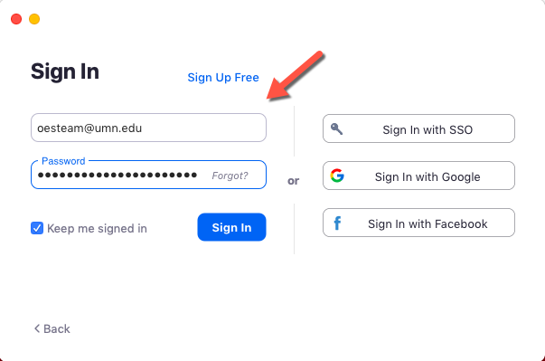 Sign into Zoom with UMN username and password