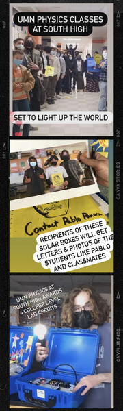 film strip of South High CIS student social media postings with color photos about We Share Solar