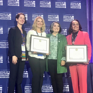 Pictured at the convention are (left to right) Clements, Hanson, and Irene Violante and Asli Hassan from the Department of State. Bigelow was unable to attend the ceremony