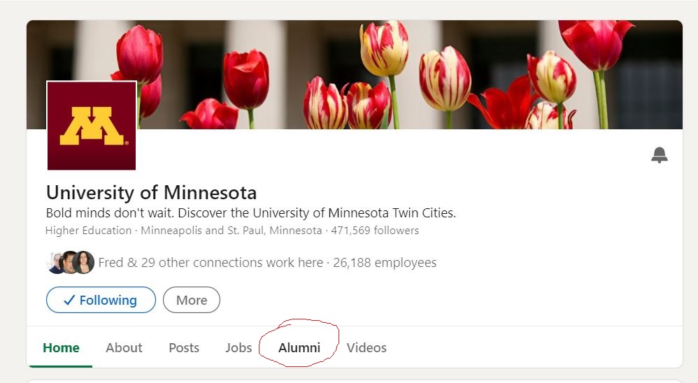 A screenshot of the University of Minnesota's LinkedIn page