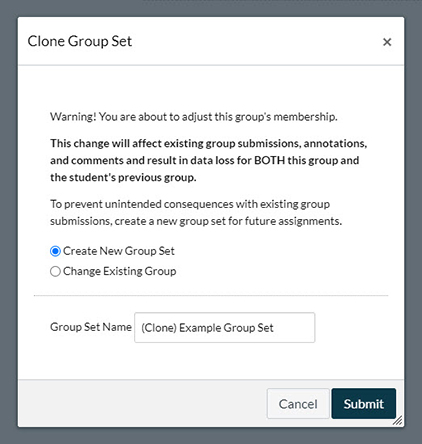 The Clone Group Set menu