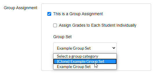 Under Group Assignment, change the group set to the new cloned one.