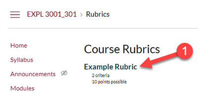 On the Rubrics page click on the link for the rubric you wish to edit.