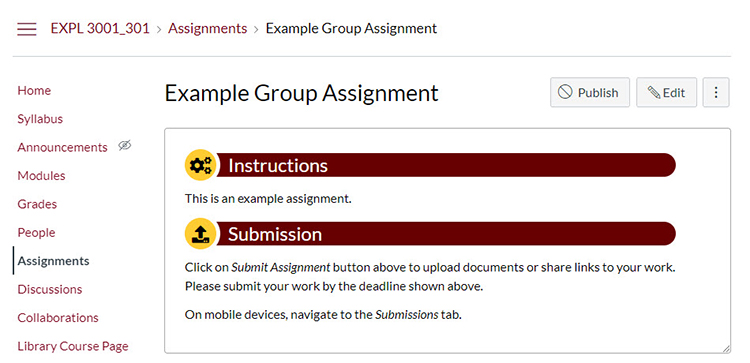 On the assignment or discussion page, click on Edit.