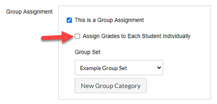 This image shows the location of "Assign Grades to Each student individually" on the assignment and discussion settings page