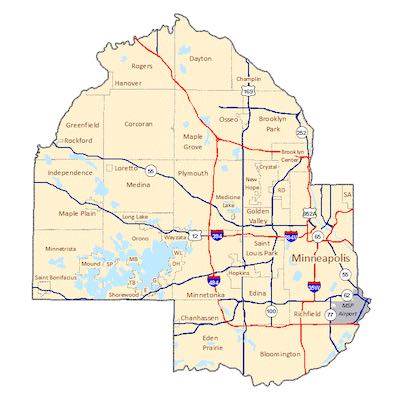 DOT map of Hennepin County that includes Minneapolis