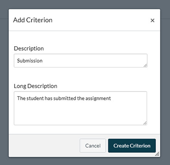 On the Add Criterion menu enter in the description and long description for the new criterion.