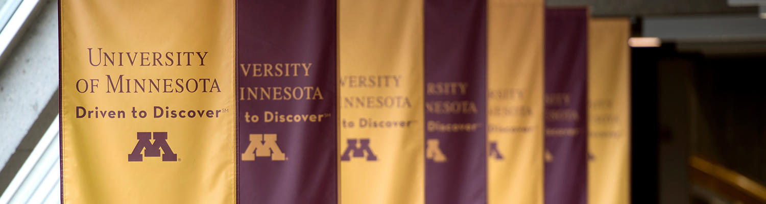University of Minnesota banners in a campus building
