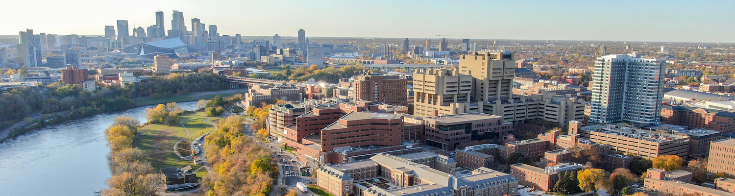 Aerial view showing a portion of the U of M Twin Cities campus