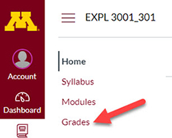 Click on "Grades" in the left-hand navigation menu to get to the Grades page.